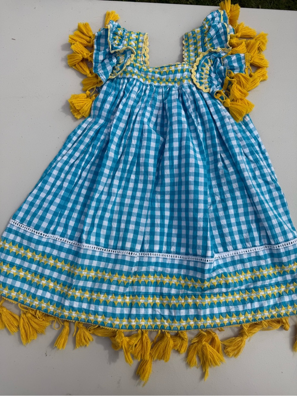 Blue Gingham Tassel Trim Dress - Mer St Barth brand